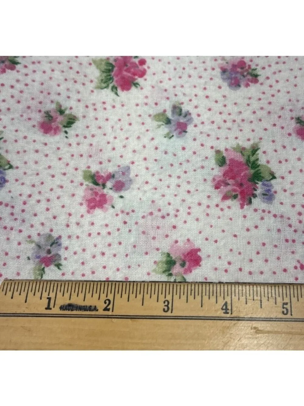 Floral Pink Purple Polka Dot Flannel Fabric 1/2 yard x 44